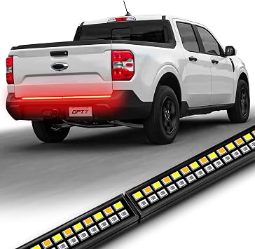 OPT7 48" Redline Parlux Double Row LED Tailgate Light Bar w/Amber Turn Signal - Rigid Aluminum Frame Light Strip Fits 2005-2022 Colorado Canyon Full Functions Reverse Brake Running