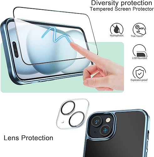 Miniatura 8 de Foluu Funda ultradelgada para iPhone 15 Plus de 6.7 pulgadas con protector de pantalla de vidrio templado y protector de lente de cámara, chapado