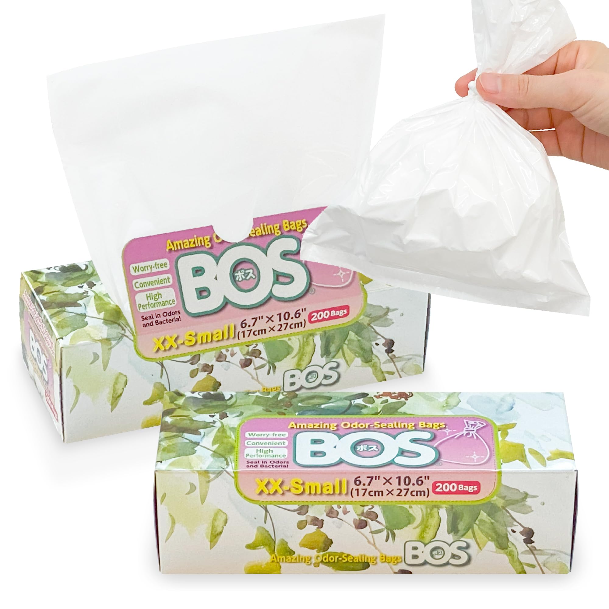 BOS Amazing Bolsas desechables para sellado de olores, para residuos de mascotas o cualquier eliminación de productos sanitarios, duraderas y sin perfume [Tamaño: XXS, Color: blanco] (200 unidades,