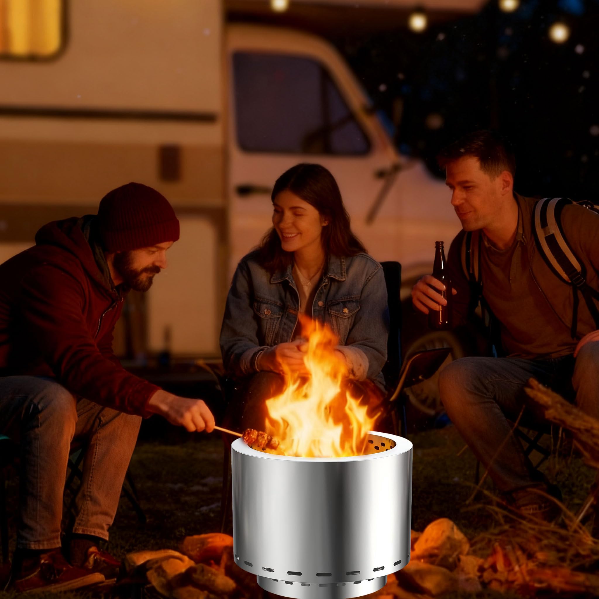 UISEBRT Braciere senza fumo con custodia, braciere da esterno in acciaio inox, camino portatile, facile da pulire, per terrazza, balcone, giardino, campeggio