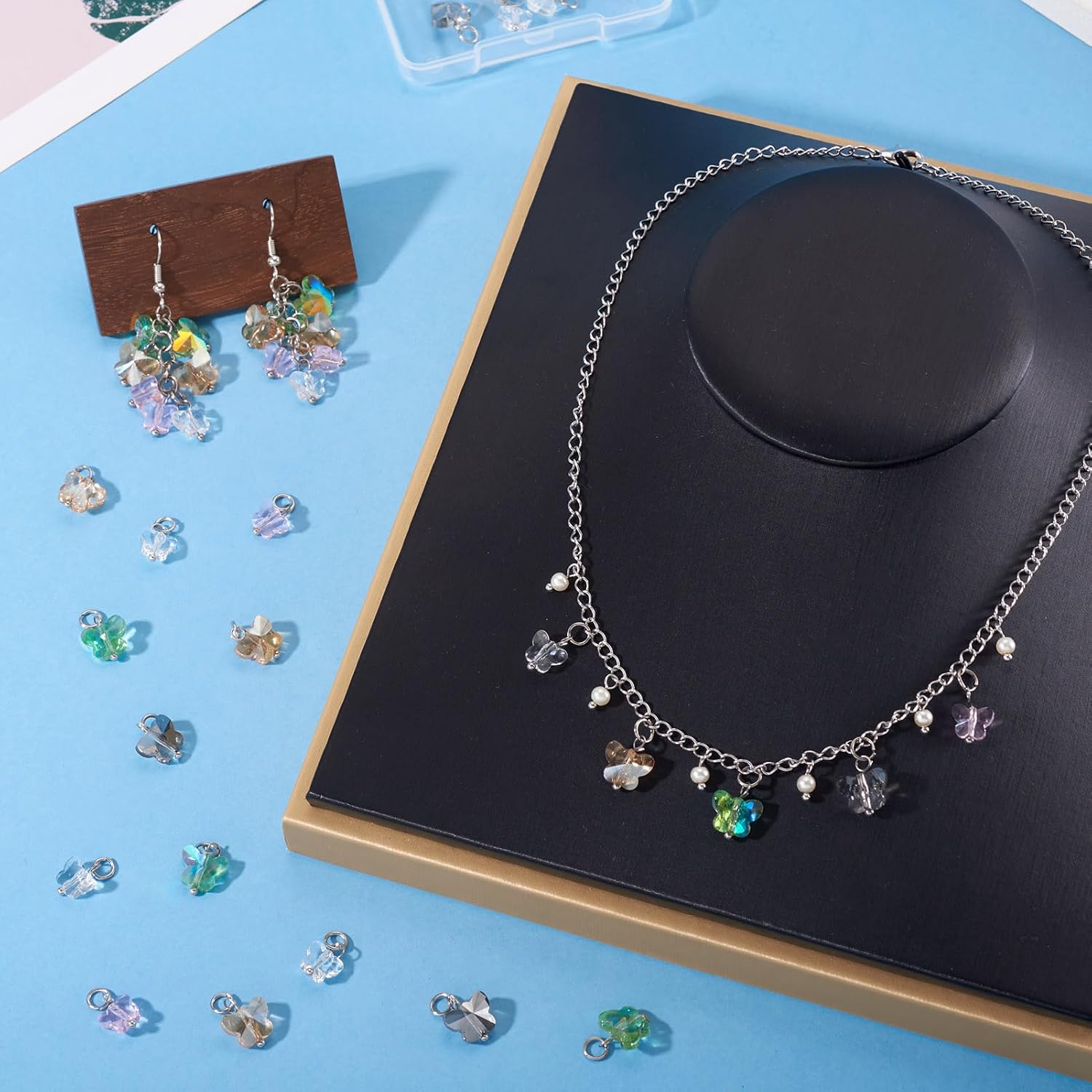 Cheriswelry 25pcs Butterfly Glass Pendants Faceted Butterfly Dangle Earring Necklace Charms Electroplate Transparent Crystal Handmade Craft Charms for Bracelet Jewelry Making 15,5 mm - Image 2