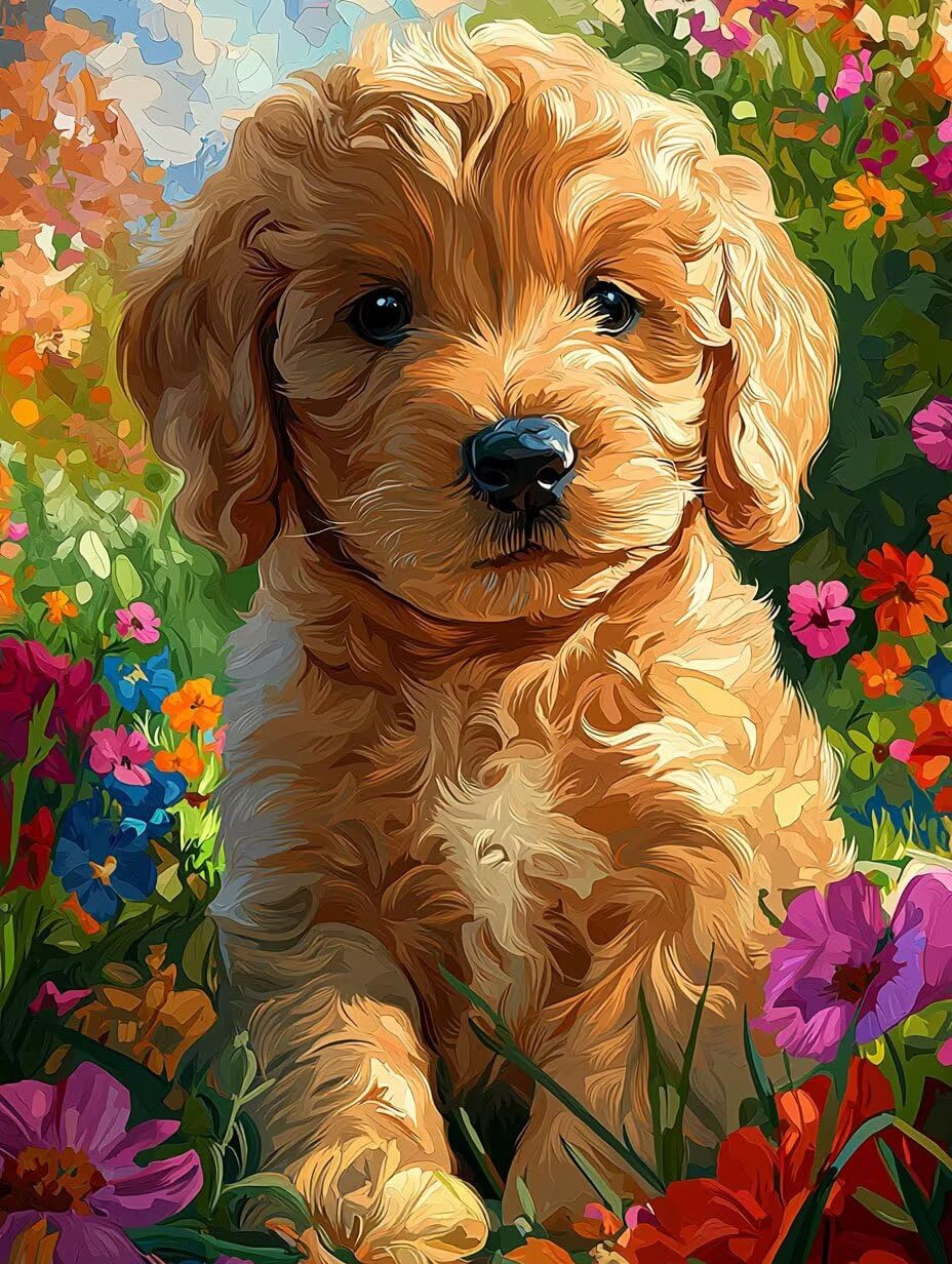 WEISHIWE Haustierhund Malen Nach Zahlen Erwachsene Anfänger, 80x100cm c-99 | Malen nach Zahlen Erwachsene Leinwand Kit, DIY Handgemalt Ölgemälde Set mit 3-Pinseln und Acrylfarbe für Wanddeko,Ohne Rahmen