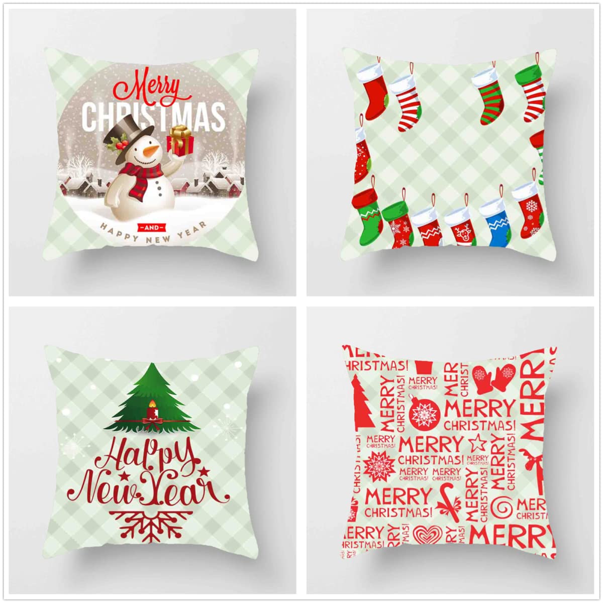 cuadros navideños 4 Piezas 70x70cm Fundas Cojines, Impresión en HD con Cremallera Oculta Cojines Decorativos, suave Cojines para Sofa Sala de Estar Dormitorio Automóviles Fundas de Cojines J-1602