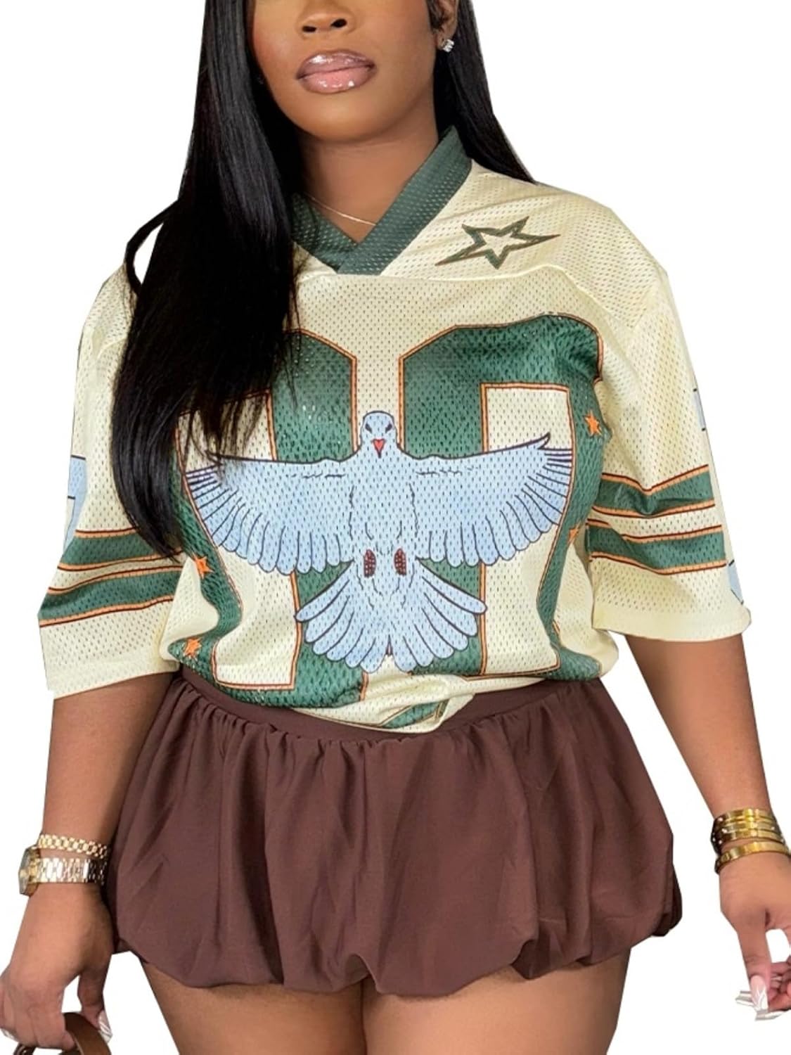 Jersey Shirts for Women- Summer Y2K Oversized T Shirt Number Graphic Tees Half Sleeve Blouse Tops Streetwear