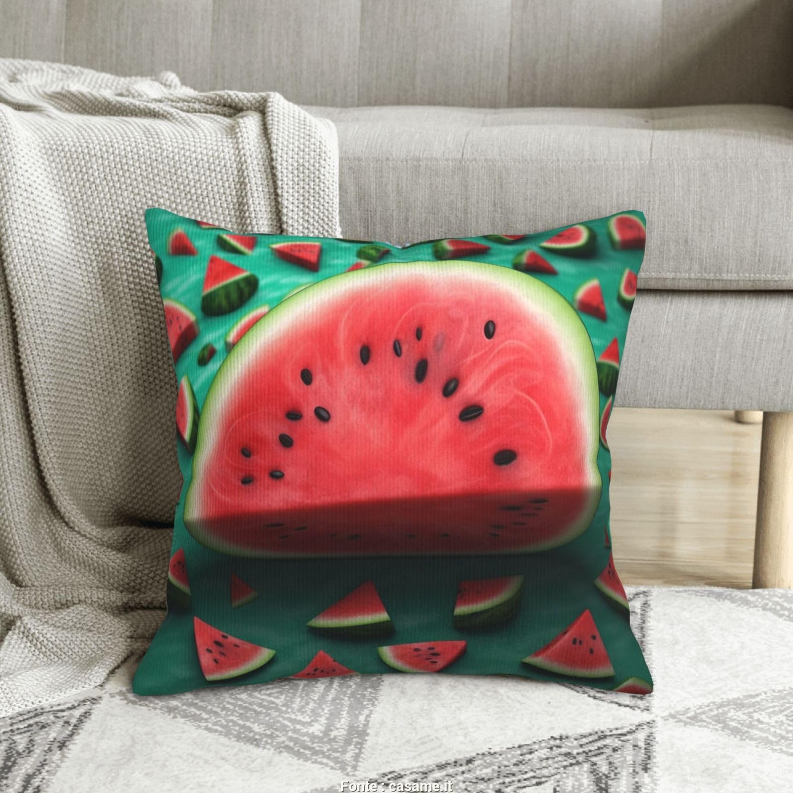 Housses de coussin velours côtelé Dream au toucher doux et élégant motif pastèque