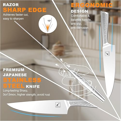 Miniatura 5 de imarku Juego de cuchillos de cocina de alta calidad, juego de cuchillos de chef japoneses afilados para cocina con afilador integrado, apto para