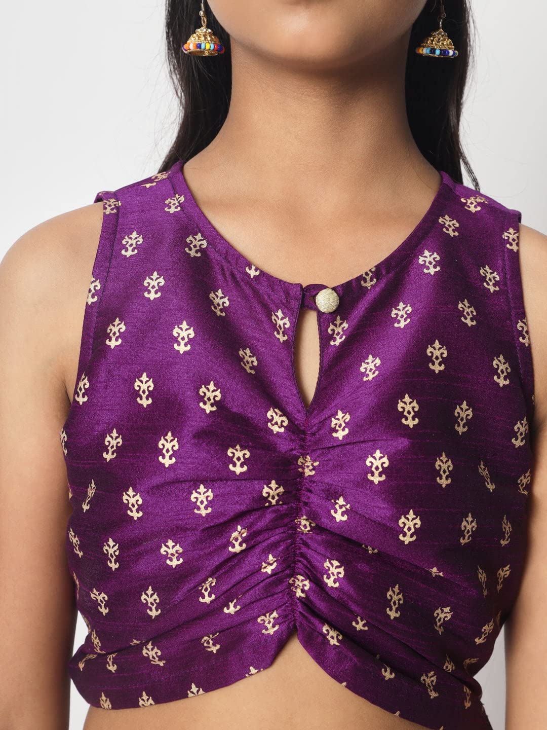 studio rasa Girls Dupion Block Printed Kids Top for Wedding Festives Party (GTC12312/15-16_Purple_15-16 Y) 2