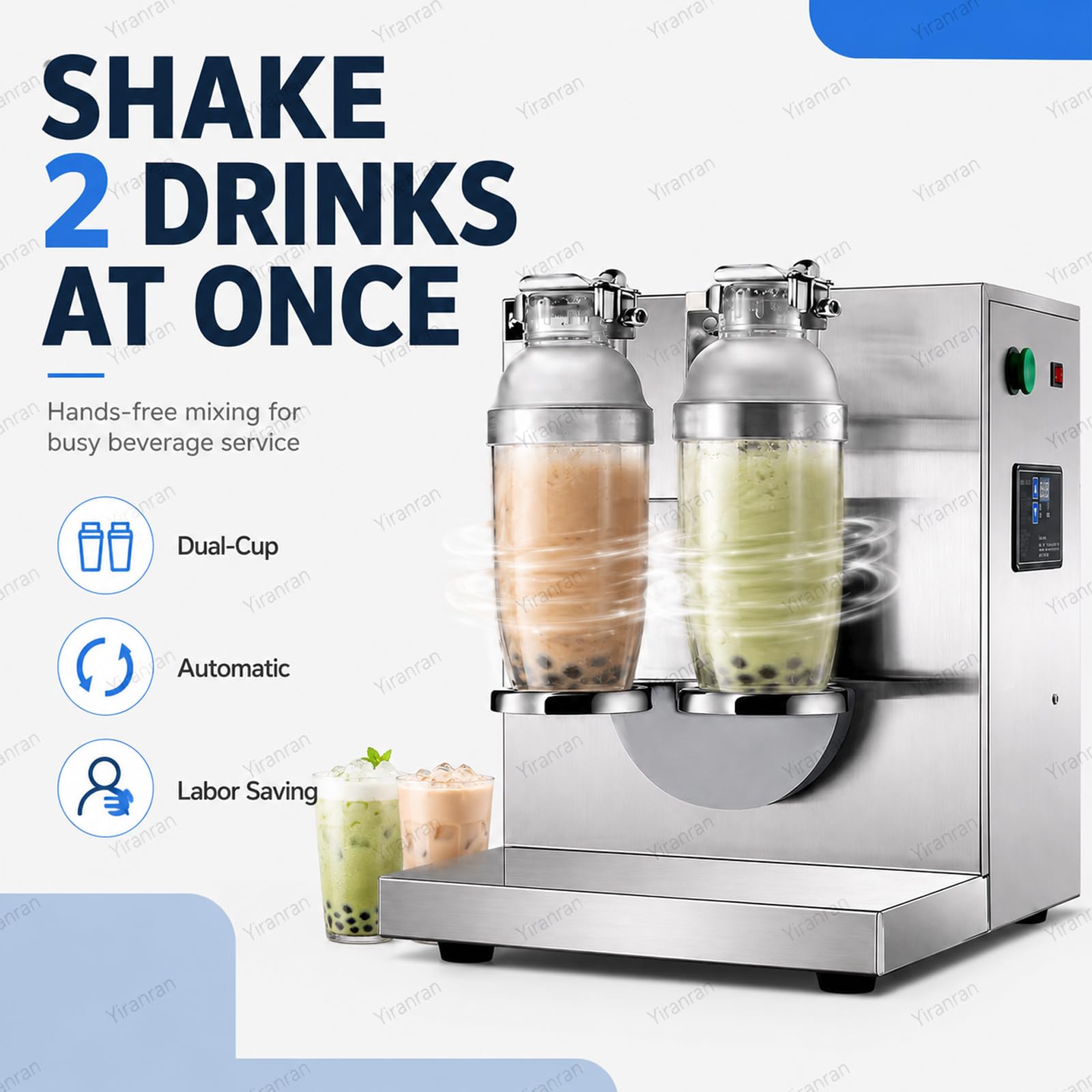 Komercyjny automatyczny shaker do herbaty Boba, Shaker do herbaty mlecznej, automatyczny mikser z podwójną filiżanką, timer 1-120s, regulowane uchwyty na kubki, regulowana prędkość, zawiera 2
