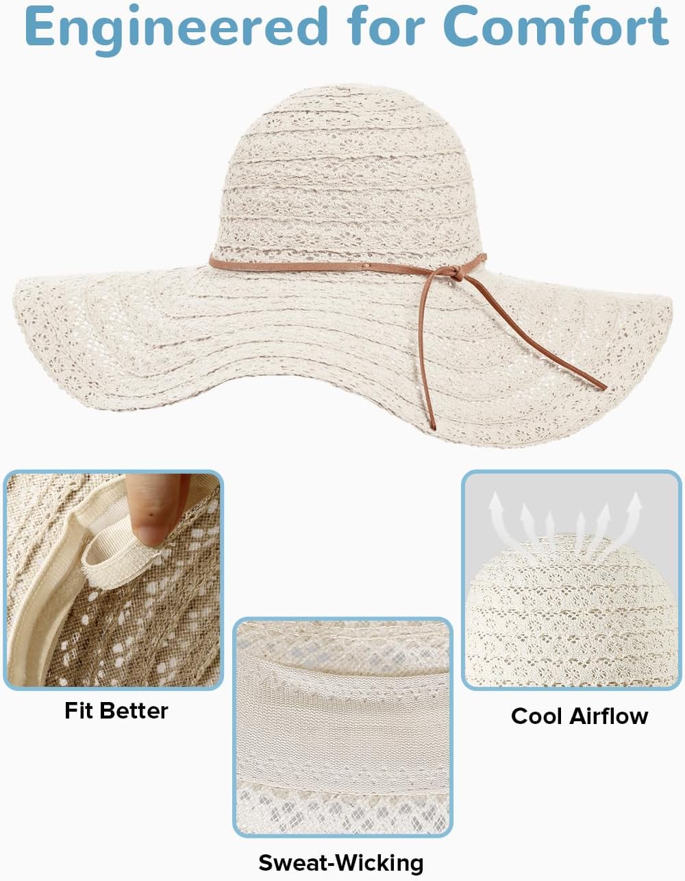 Sun Beach Hats Women Floppy Summer Sunhat with Wide Brim Packable Foldable Travel Accessories - Image 4