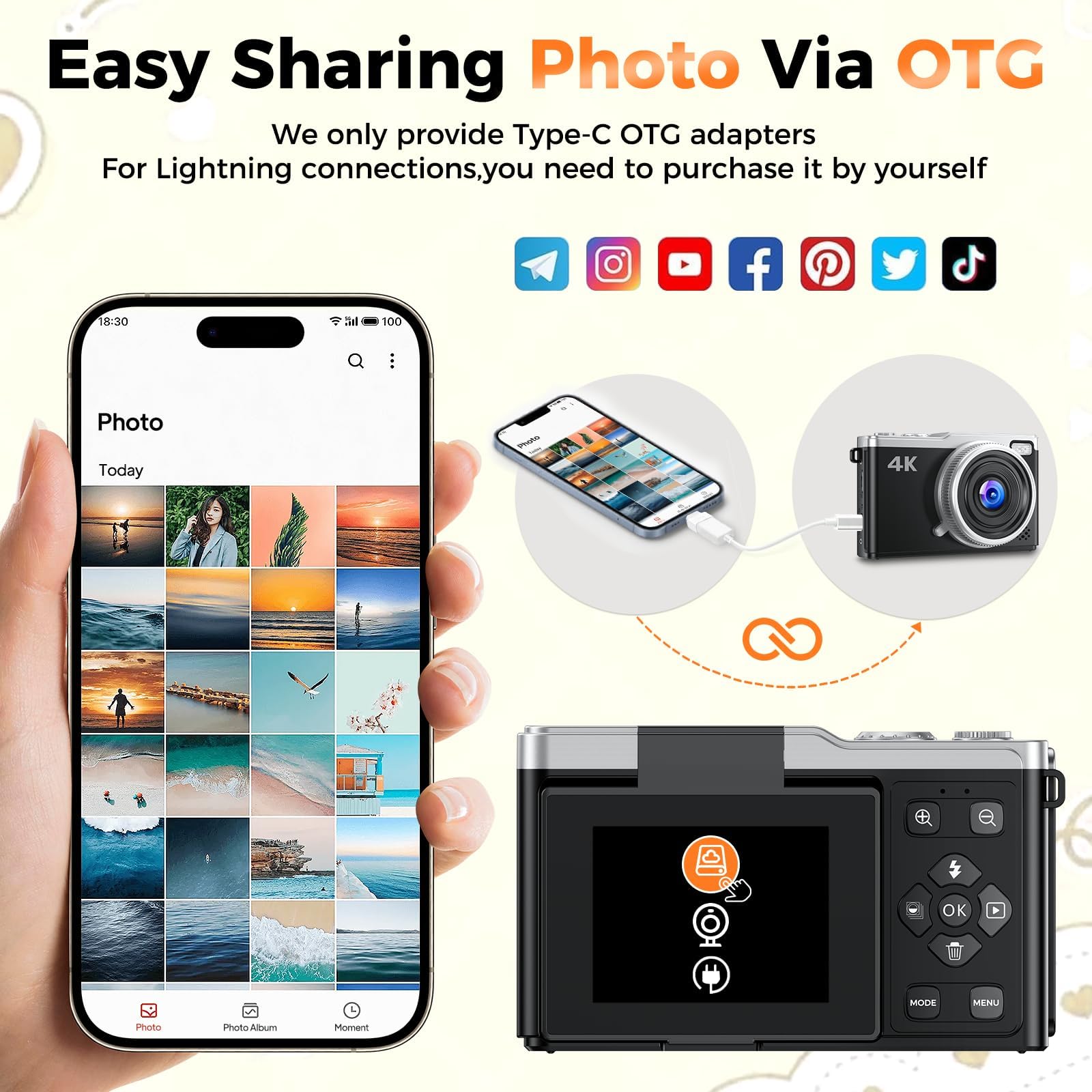 Appareil Photo Numérique 4K Digital - Maxmango 64MP Appareils Numérique avec Écran Rabattable 180° - 2.4" Camera pour Vlog avec Carte 16GB - pour Débutants, Adolescents, Vlogging - Noir