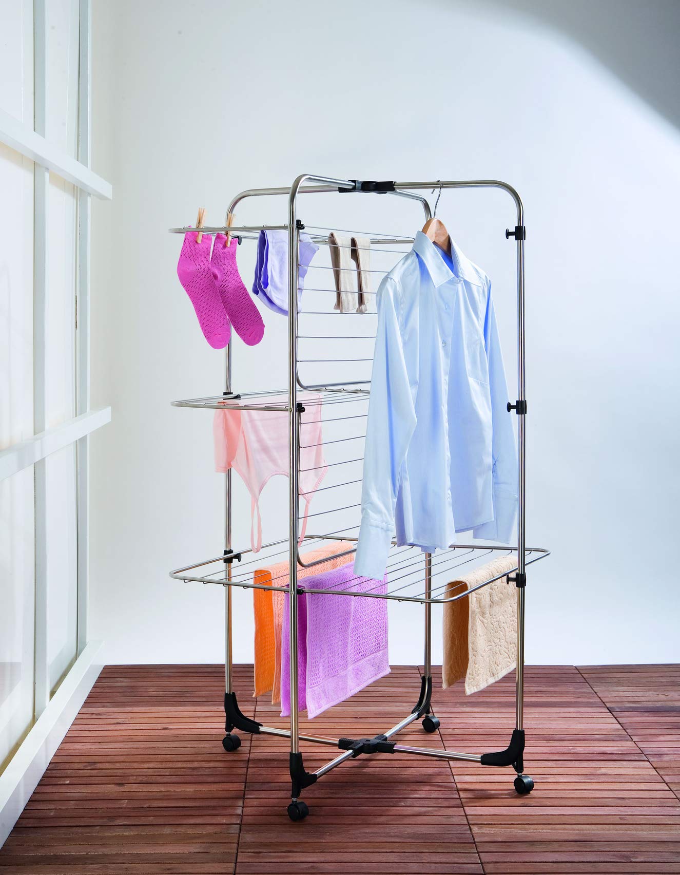 Huracan Turm Wäscheständer 3-Etagen - Klappbarer Wäschetrockner Mit 2 Flügeln & Korb