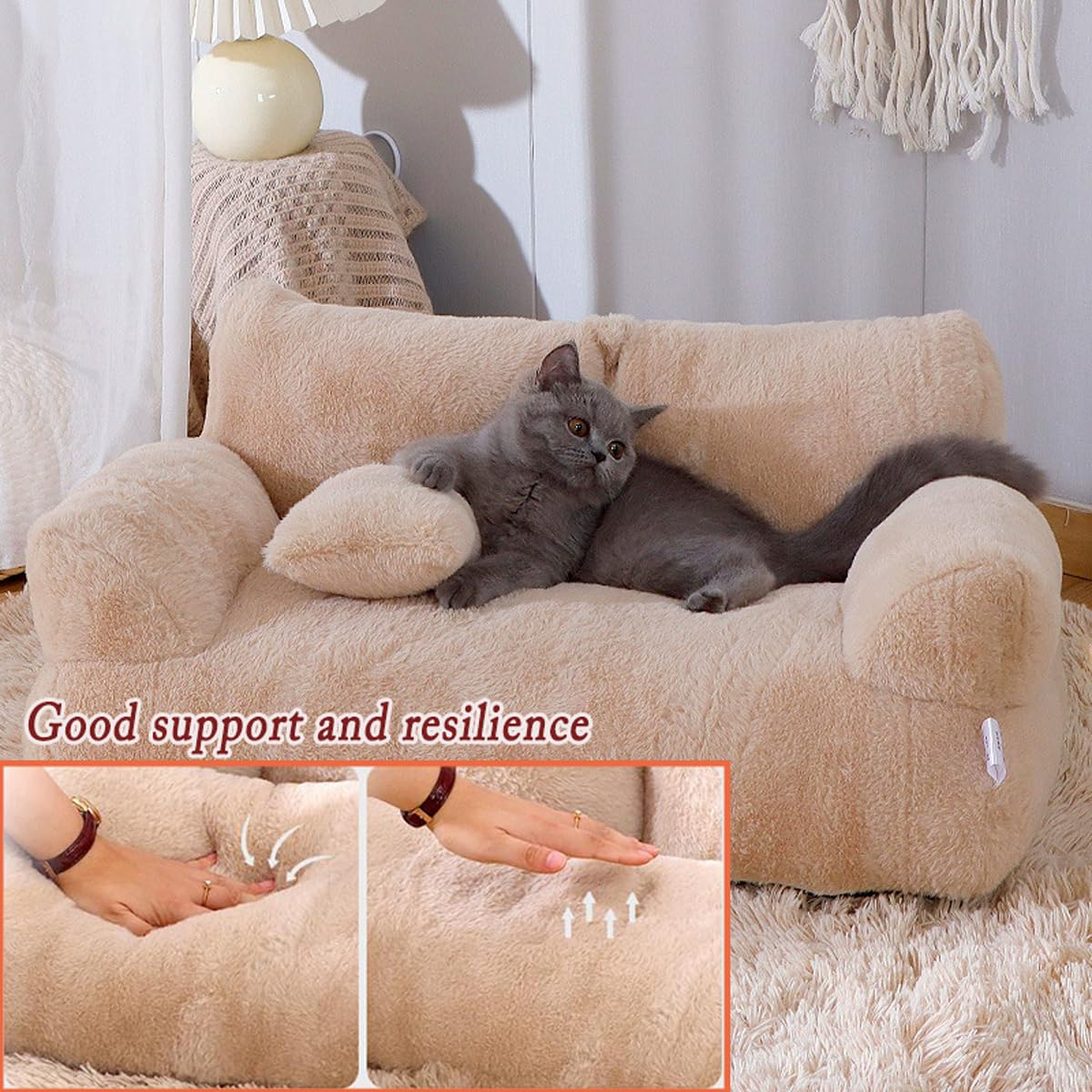 Sofá cama suave para mascotas, sofá cama para gatos y perros con cremallera y almohada, cojín lavable para muebles de mascotas, colchón ortopédico antideslizante y calmante (90 x 48 x 27 cm