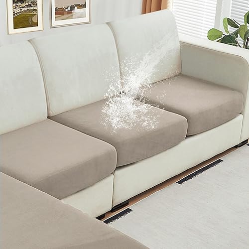 Miniatura 48 de NAISI Fundas de cojín impermeables para sofá, tela de terciopelo grueso, lavables, 3 piezas, fundas individuales para sofá modular con parte