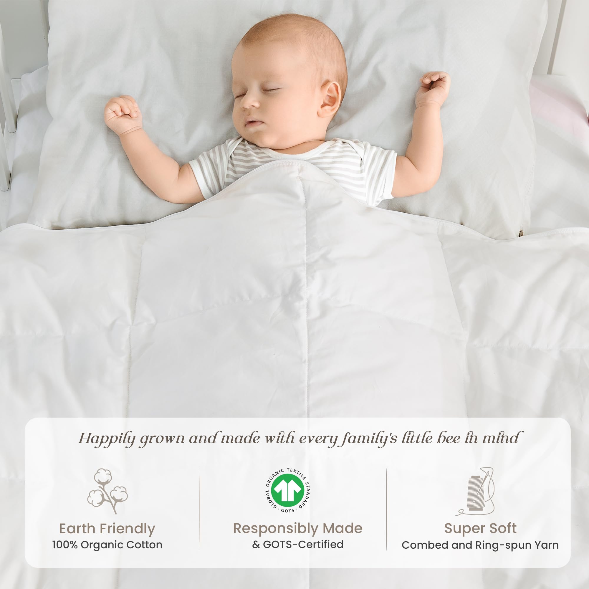 Edredón multifuncional de plumón de ganso para niños pequeños, de viaje, para cuna, 100 % algodón orgánico y lavable, unisex, para todas las estaciones, color blanco, 41 x 48 pulgadas