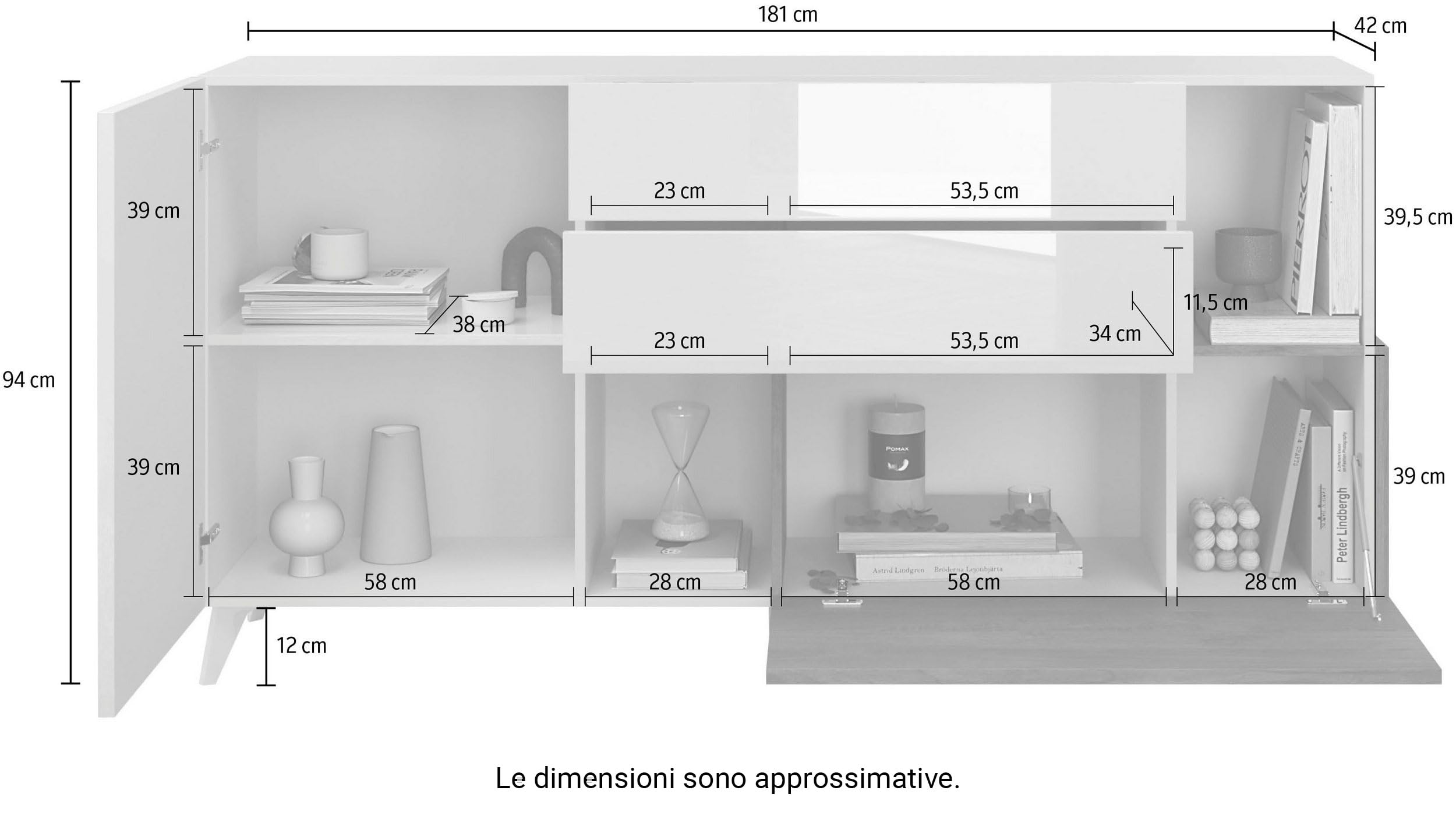 Web Convenienza Madia con Ante e Cassetti Made in Italy – Credenza Contenitore Collezione Riviera per Soggiorno Cucina Ingresso Sala da Pranzo Mobile Design moderno (Cashmere/Mercure, 180cm)