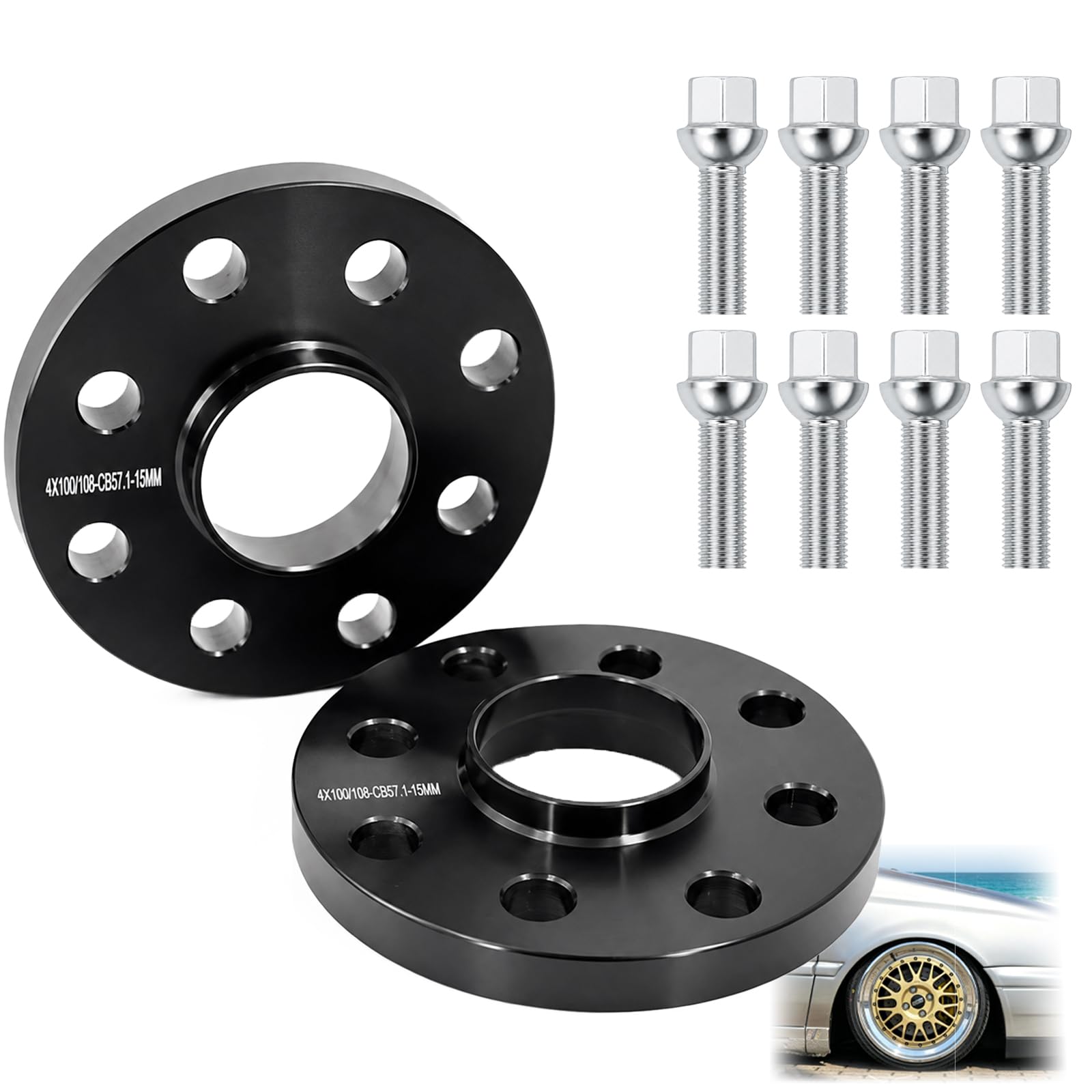 Distanziali 2 x 15 mm LK 4 x 100/108,57,1 mm, per VW Golf Polo