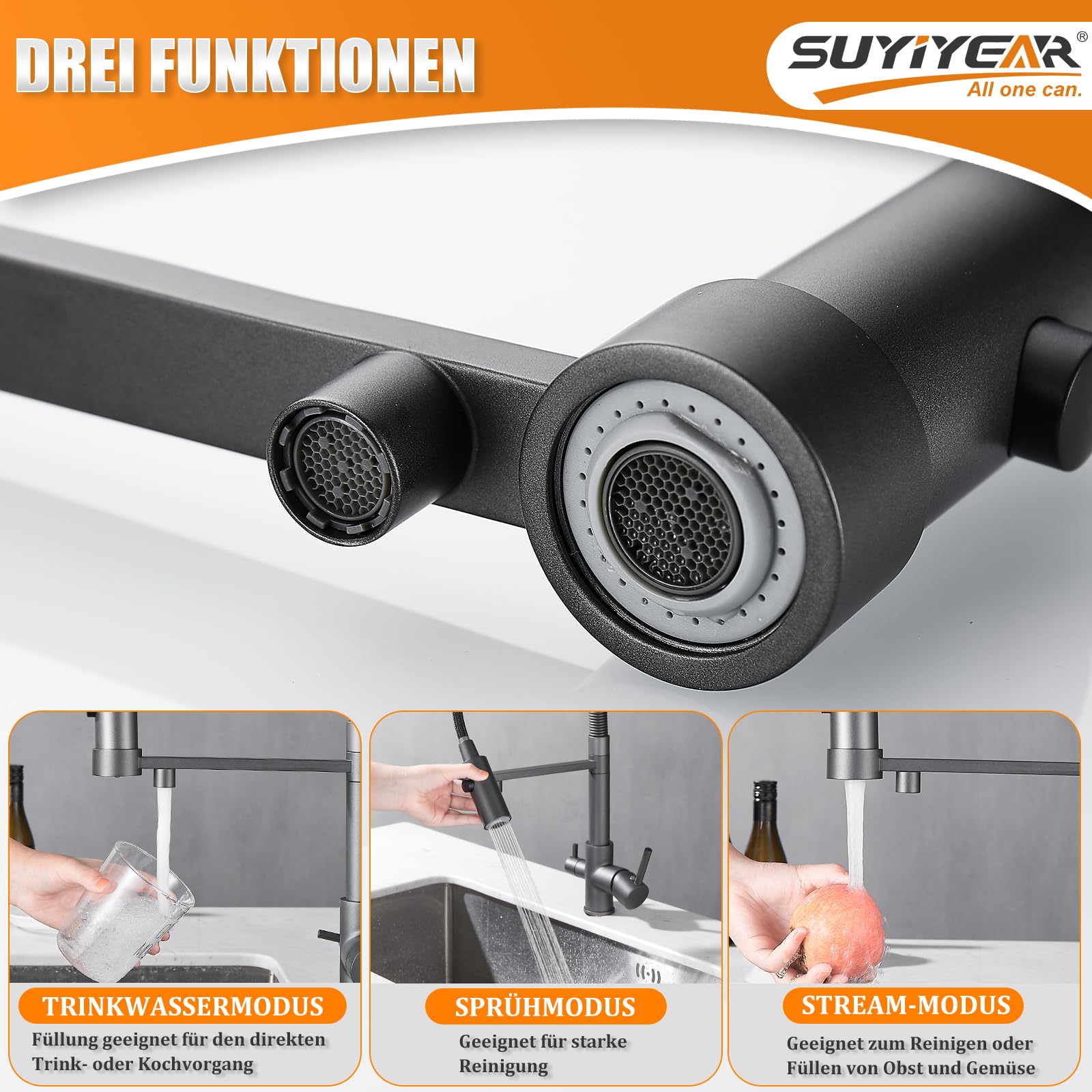 Rubinetto Cucina CREA Con Doccetta Estraibile - Acciaio Inox, 3 Modalità, Girevole 360° - Foto 10