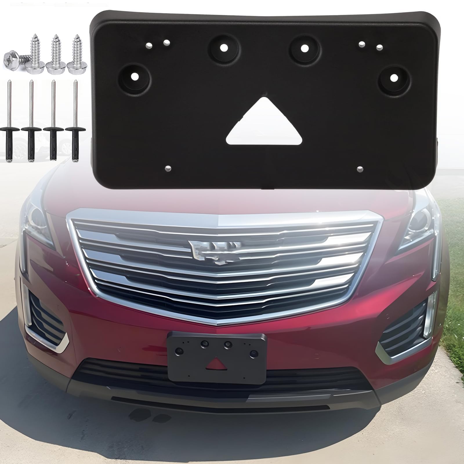 Photo 1 of FASTCHE Front Bumper License Tag Plate Frame Bracket Holder Compatible with 2017-2024 Cadillac XT5 Front License Plate Frame Replace OE # 84740003, 23243520, GM1068186, GM1068233