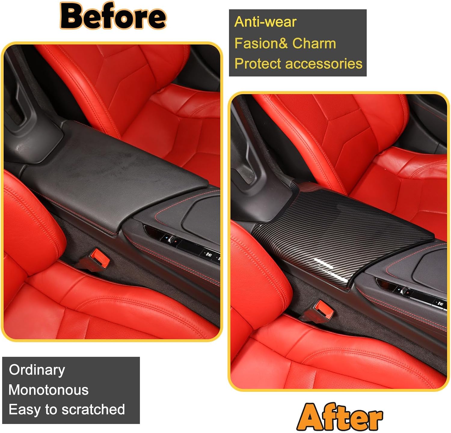 CHEAYAR Car Interior Center Armrest Box Cover Console Box Protect Cover Compatible with Chevrolet Corvette C8 2020-2023, ABS Carbon Fiber Pattern C8 Accessories (Carbon Fiber Pattern)