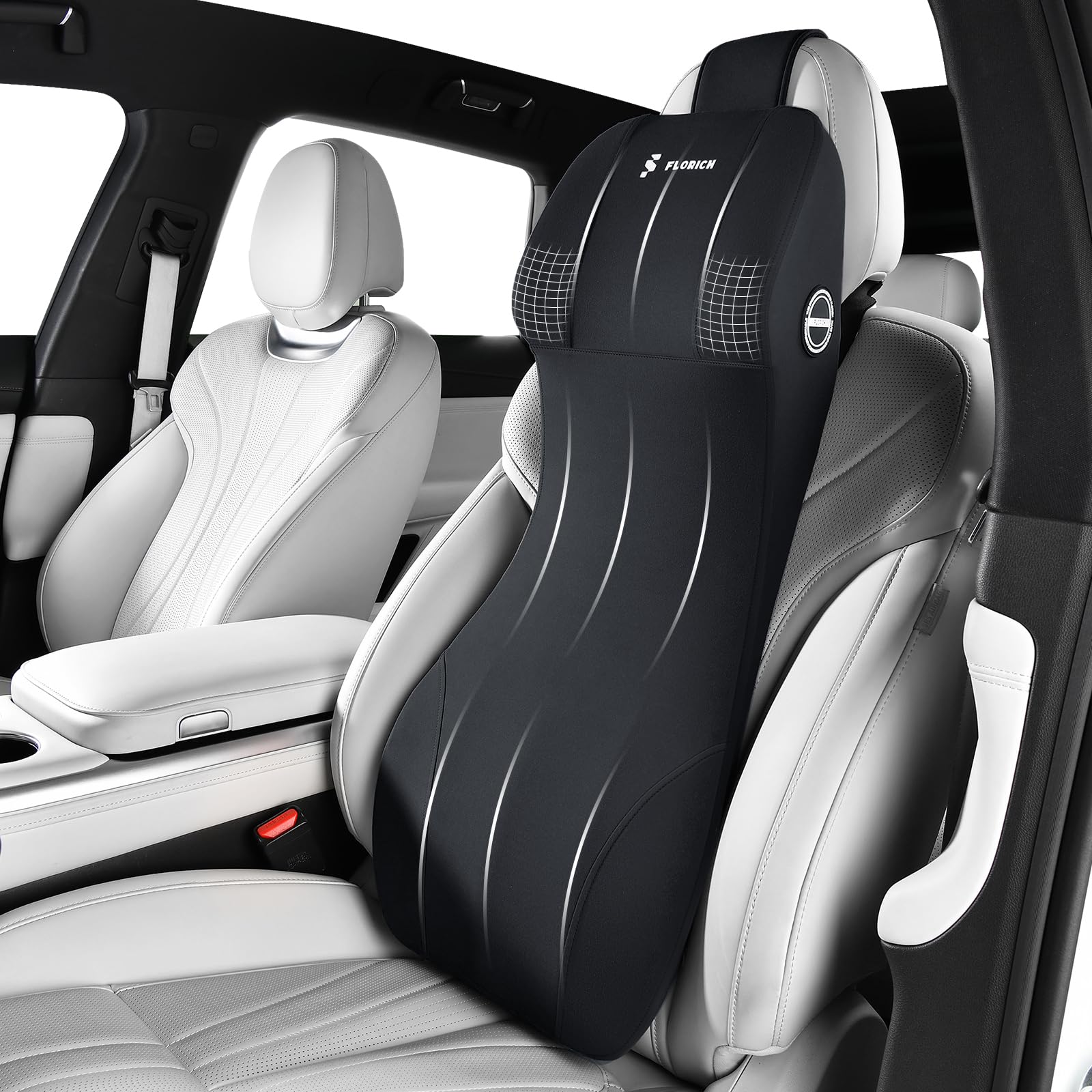 FLORICH Lumbar Support with Car Headrest Pillow 2-in-1 Memory Foam Car Seat Headrest Lumbar Cushion Ergonomic Back Support