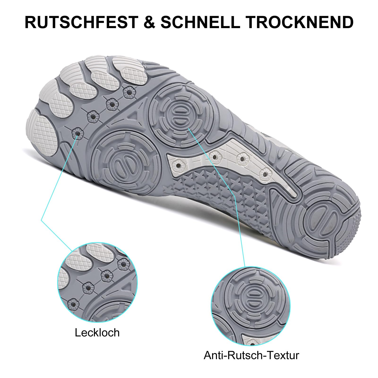 RUYI Unisex Barfußschuhe Damen Herren Traillaufschuhe, Weich Leicht Fitnessschuhe mit rutschfest Sohle & Breiter Zehenbox, Schnell Trocknend Badeschuhe, A021 Weiß, 41 EU