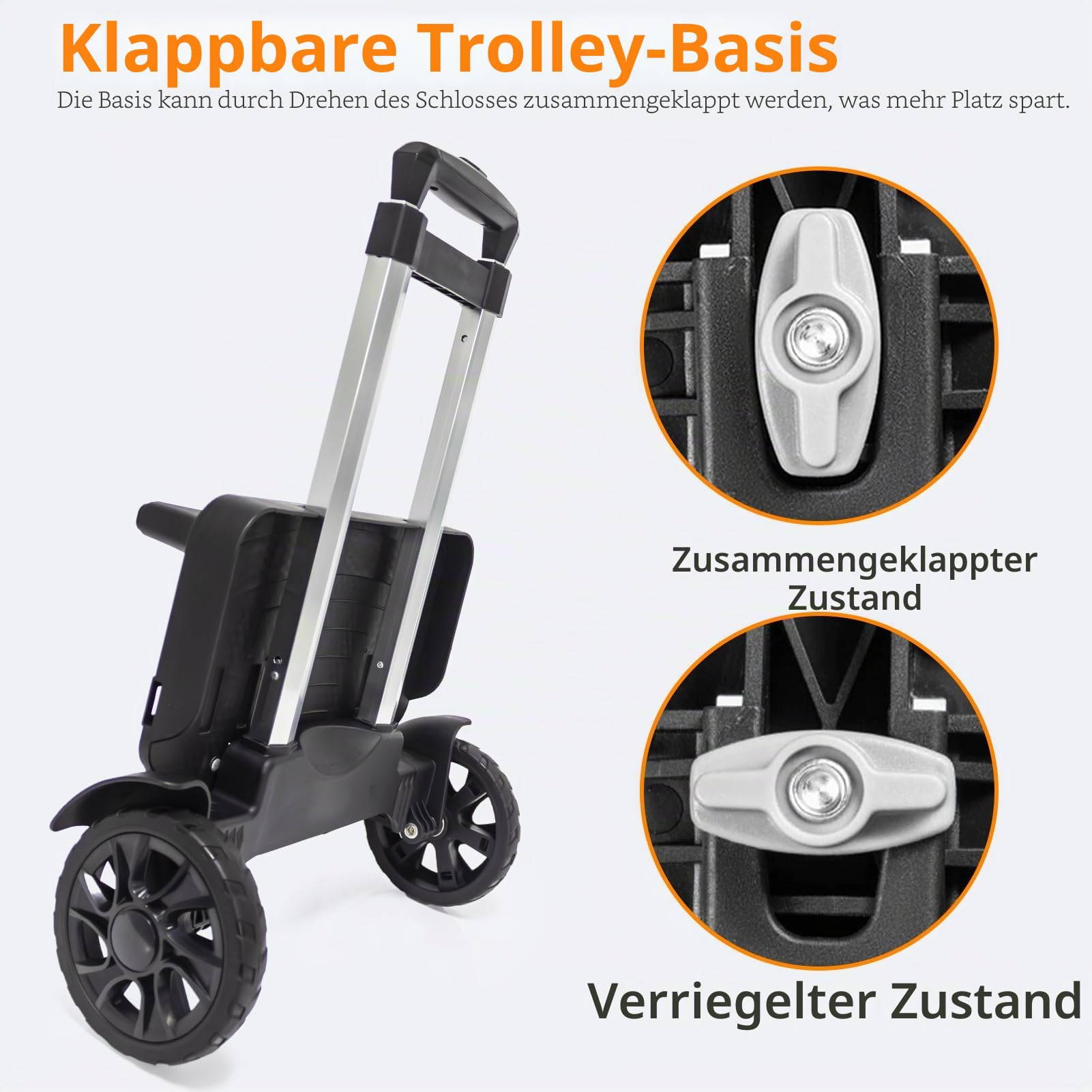 Faltbarer Rucksackwagen aus Aluminium mit großen Rädern, Stabiler Gepäckwagen mit Kantenschutz, Transportwagen für Rucksack, Laptoptasche, Einkaufstasche & Reisen, leicht & tragbar