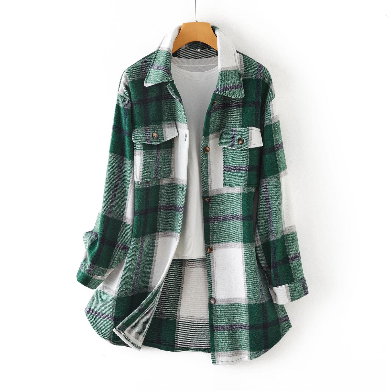 Flanellhemd Damen Kariert, Hemdjacke Damen Gefüttert Mit Taschen Shacket Mantel Casual Übergangsjacke Revers Freizeitjacke Knöpfe Blazermantel Elegant Wolljacke Windbreaker Trachtenhemd