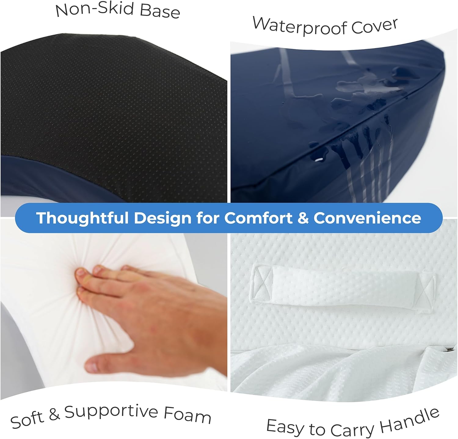 Zomaple Bedsore Pressure Relief Pillow, White – Offload Pressure to Prevent Bed Sores & Ease Turning – 30° Positioning, Cooling Gel Top, 2 Non-Skid Removable Covers – Knee Wedge Pillow Versatility