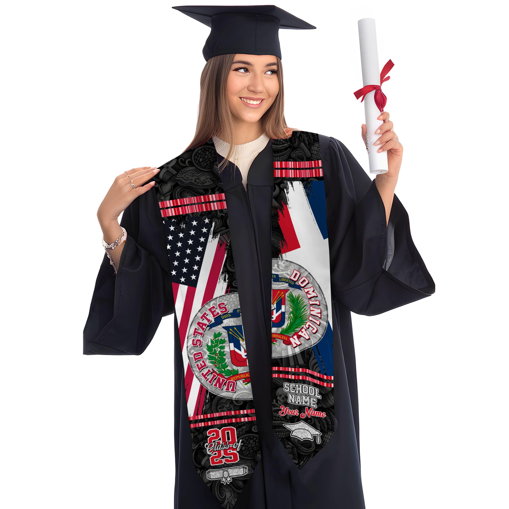 MonkeyVan Custom Dominican Flag Graduation Sash 2025, Dominican Graduation Stole, Dominican Republic Grad Sash Class Of 2025 Dmnc 10