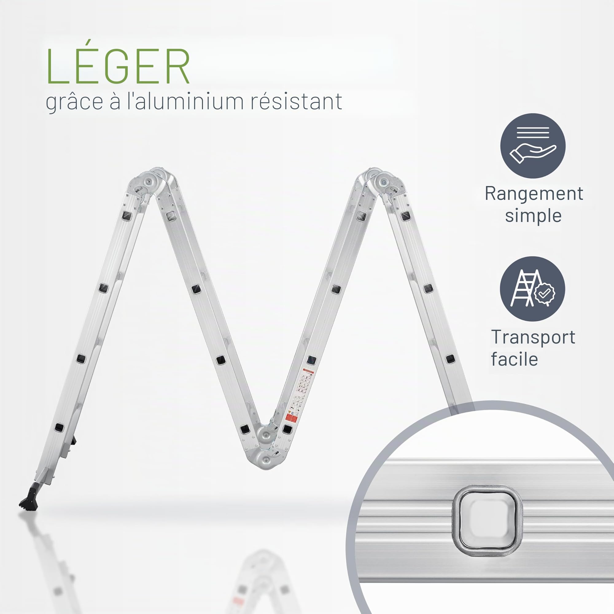 Échelle multifonction en aluminium, Capacité de poids jusqu'à 150 kg, argent