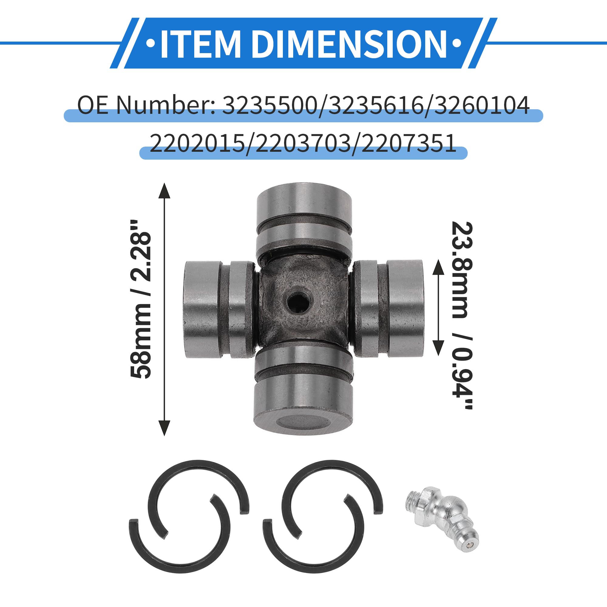 Kit Joint En U Pour Transmission Pour Polaris Rzr 1000 16-21 1pc | Pour Polaris RZR 570/800/900 10-24 & Sportsman 300-1000 96-24, Argenté, Acier Carbone, 58x23.8mm