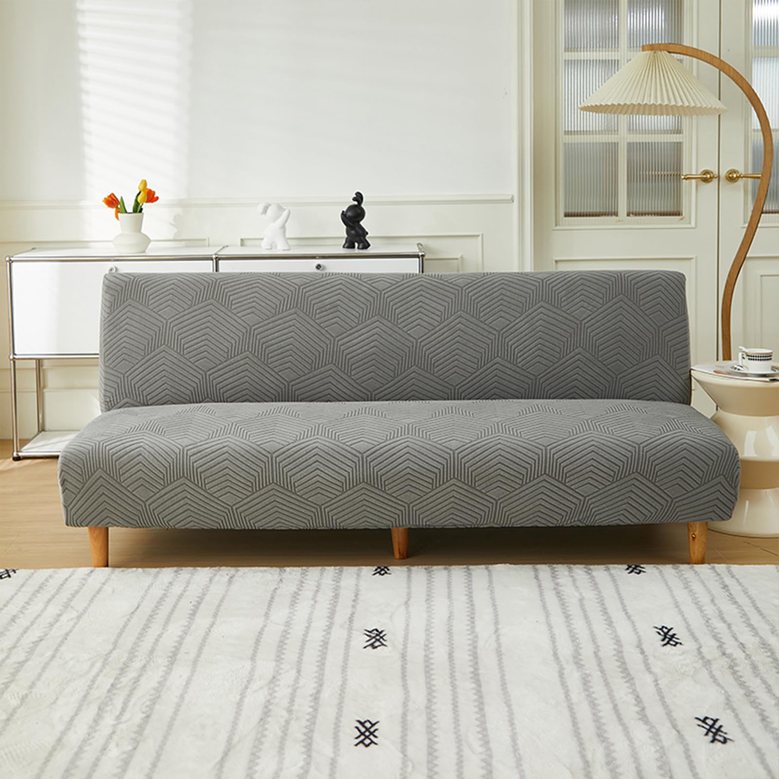 Housse de futon jacquard extensible anti-glisse avec élastique bas pour grand canapé-lit