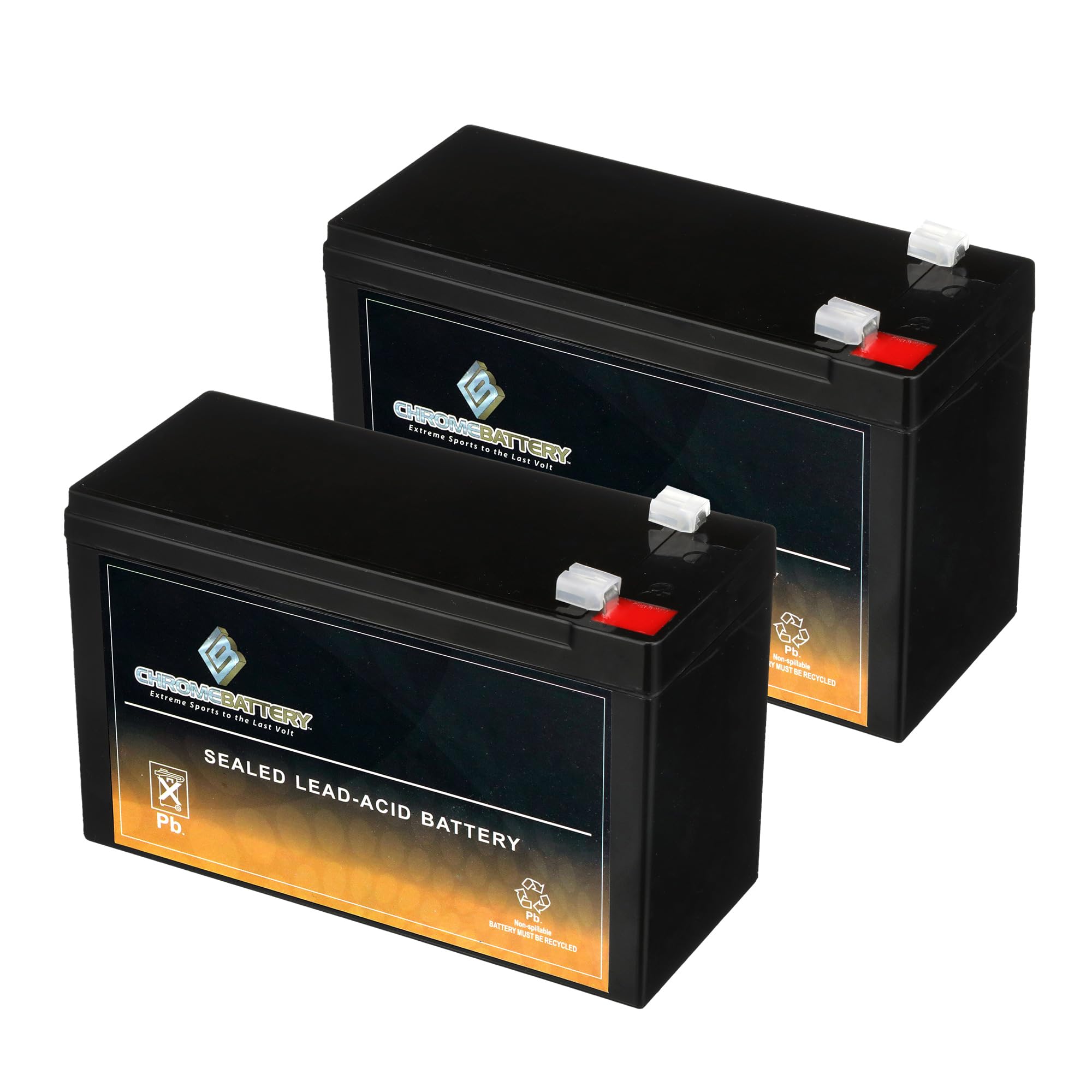 Chrome Battery 12V 7.4AH Maintenance-Free Battery for Alarm Systems, Scooters, Toys, Emergency Lights, and More - Nut and Bolt (T3) Terminal 2 Pack