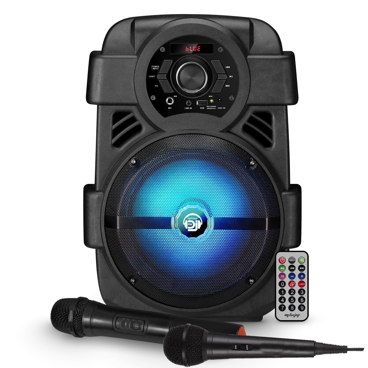 Enceinte Audio MyDj Bmsonic 08 à LED - Sono DJ Karaoké sur Batterie 400W - USB/BT/AUX + Micro VHF sans Fil + Micro Fil