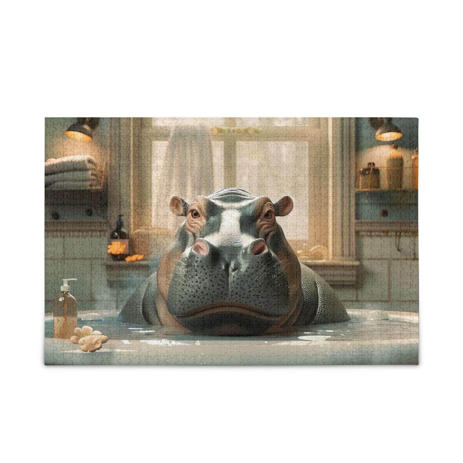 Hippo Tub Jigsaw Puzzles 500 Pieces for Adults,Learning Educational Puzzles,Difficult and Challenge Families Toys with Mesh Storage Bag 2014138