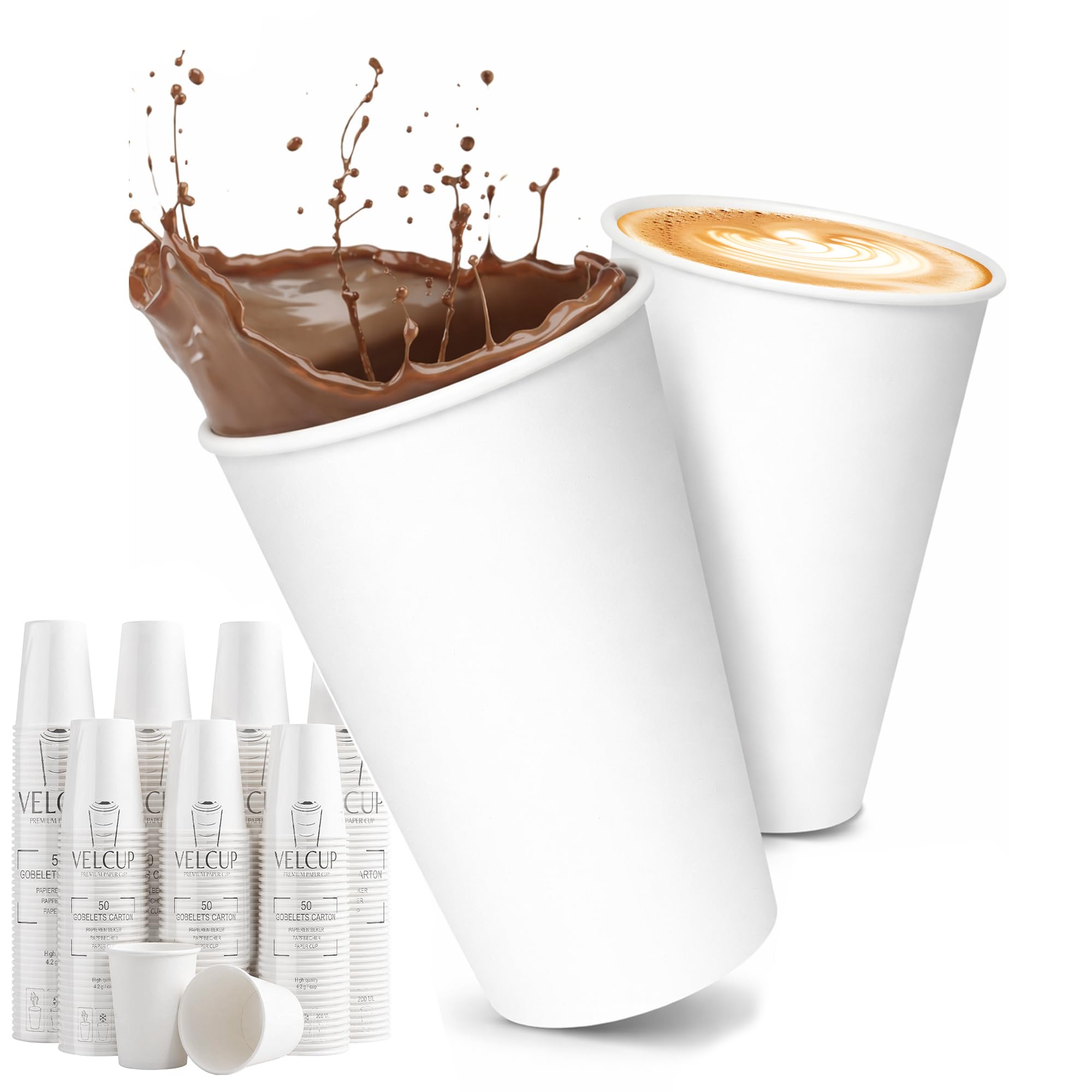 1000 Einweg-Pappbechern Weiß 7 oz (200 ml / 20 cl) – verstärkt 4,2 g pro Becher, hitzebeständig, ideal für Profis, Cafés, Büros und Veranstaltungen