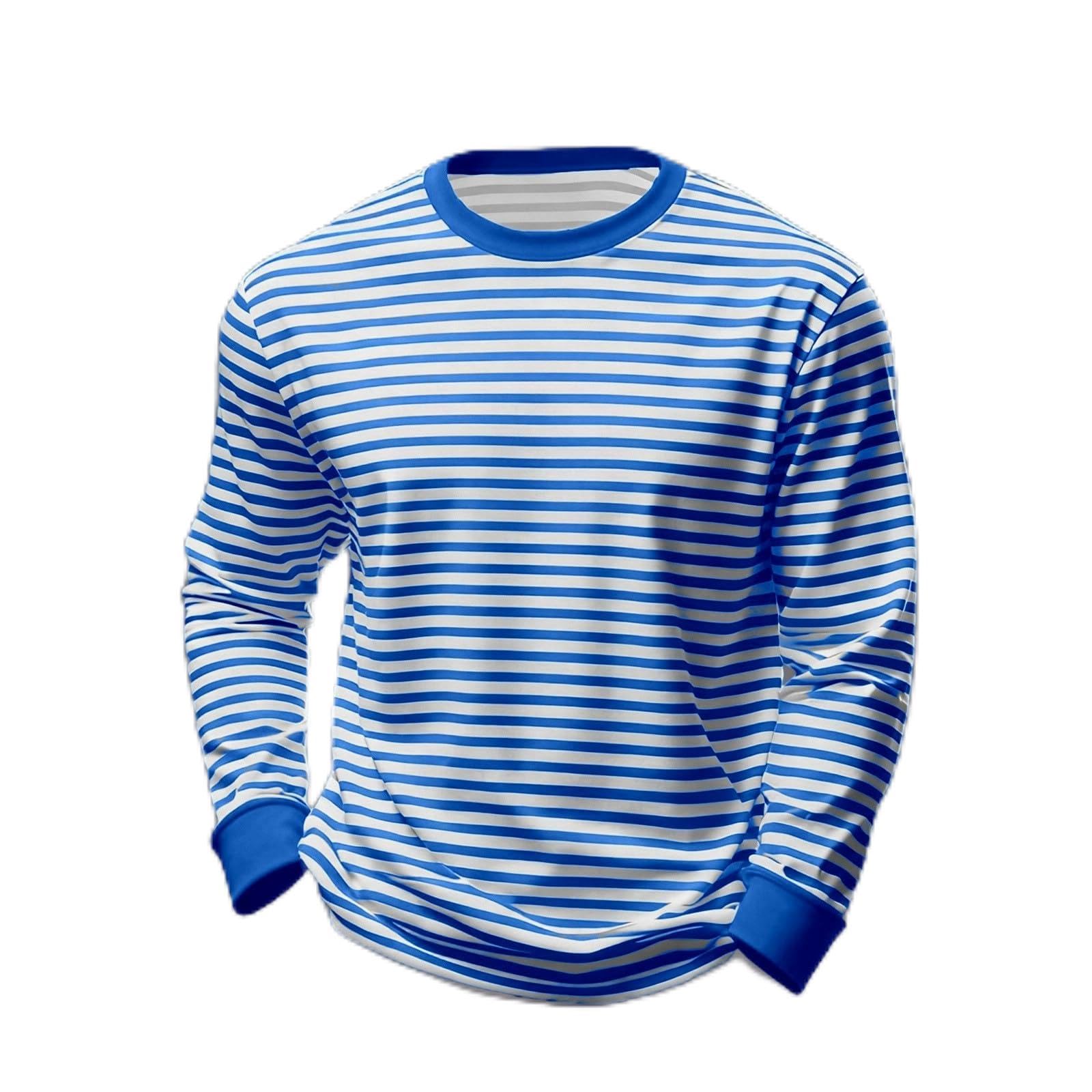 Striped Shirt Men Women Red White Long Sleeve T-Shirt Carnival Long Sleeve T-Shirt Horizontal Stripes Wide Stripes Fine Stripes Crew Neck Leisure Top Striped Shirt Fancy Dress Costumes, blue, 3XL