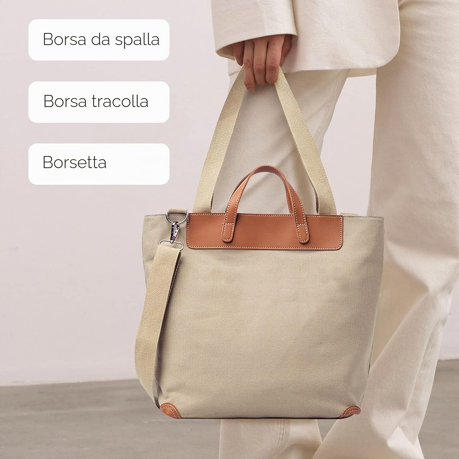 FANDARE Leggero Borsa Tracolla Spalla Tela Tote Donna Borsa a Mano Messenger per 12.9 Pollice Tablet Grande Shopping Viaggio Partito Work Crossbody Bag Cachi