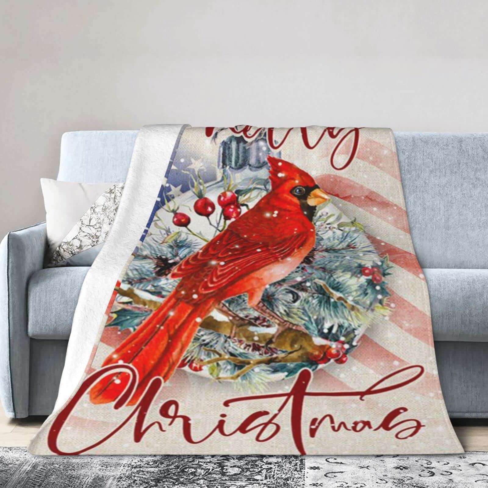 Lsjuee Flannel Fleece Blanket 40"X30" Cardinal. Merry Christmas Bed Throw Blanket Lightweight Ultra-Soft Travel Winter Blankets for Girls Keep Warm