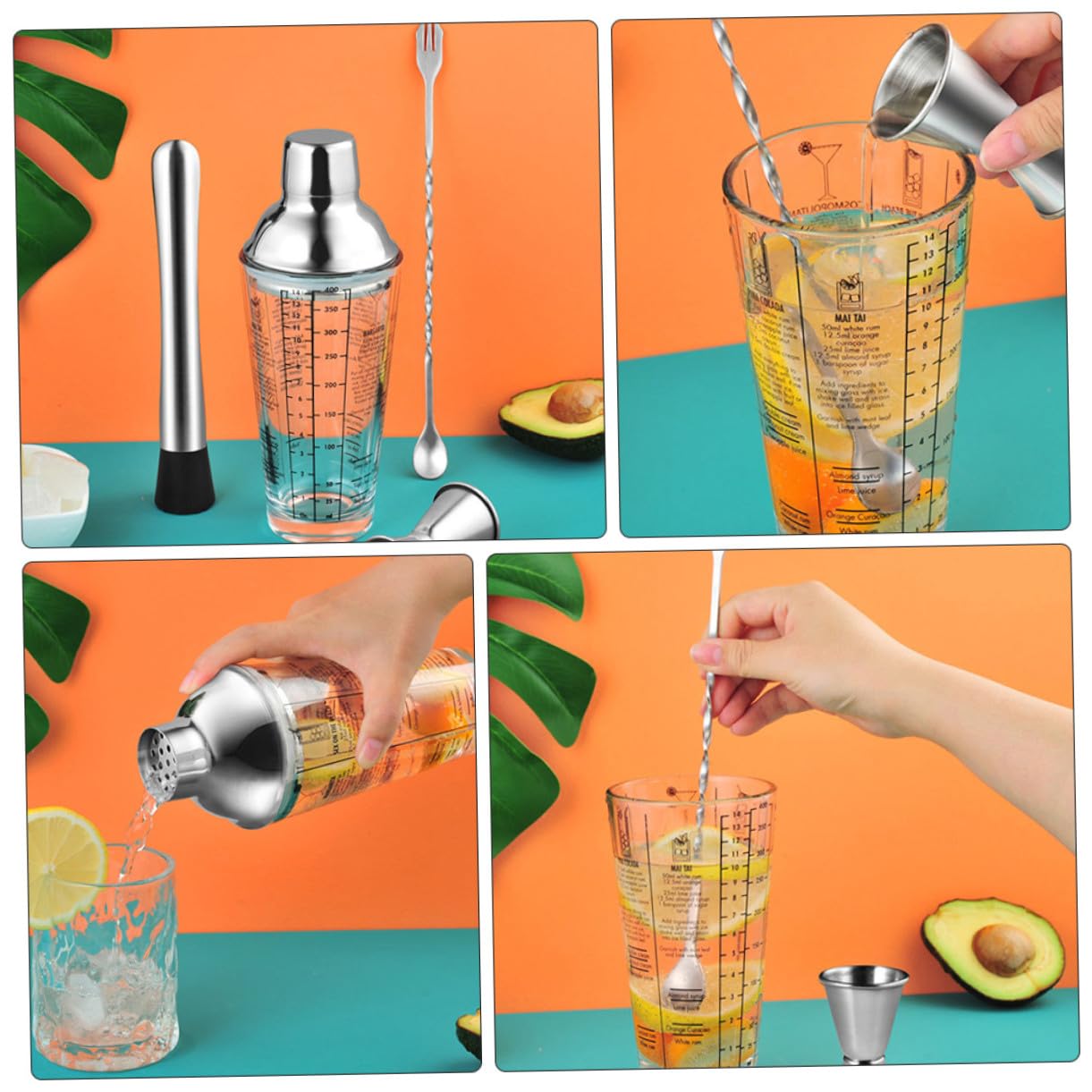 VICASKY Shaker Cocktail in Acciaio Colorati Attrezzatura Barman Professionale per Aperitivi e Miscelazione Resistente e Lucida per Uso Domestico e Bar