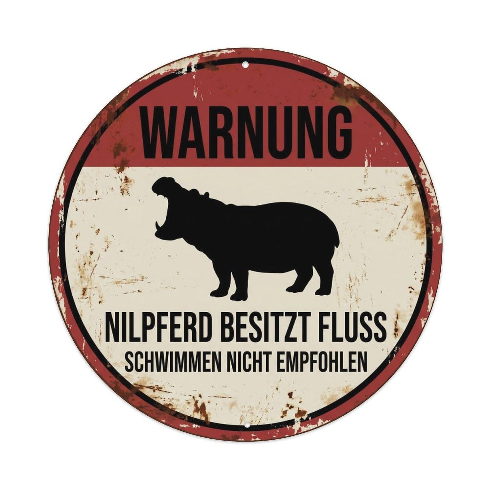 Vintage Lazy Hippopotamus River Metal Tin Sign Plaque