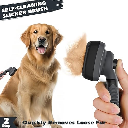 Miniatura 18 de 3 piezas de cepillo de limpieza autolimpiante, rastrillo de aseo de mascotas y cepillo de baño para perros, gatos y caballos Peine