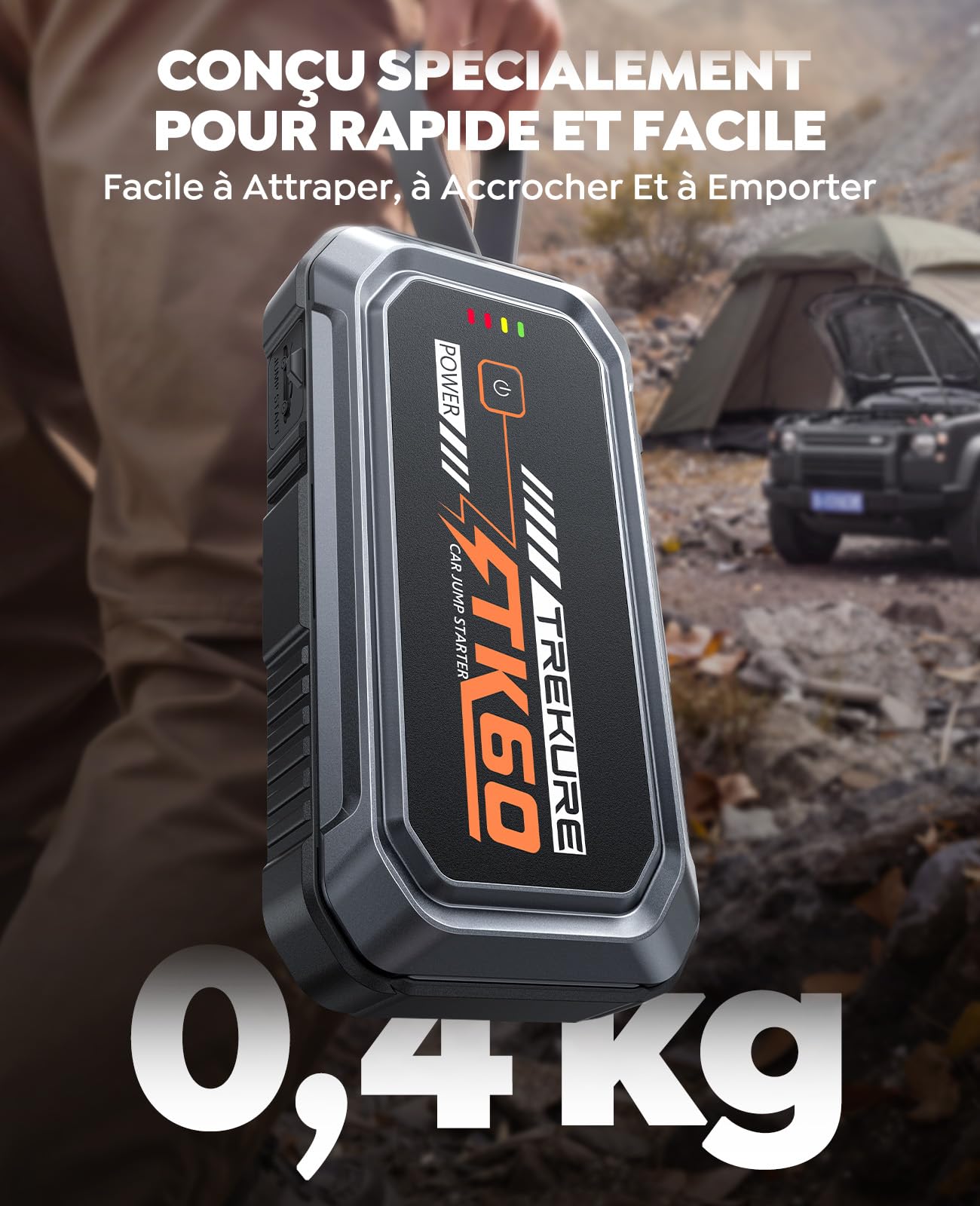 Booster Batterie Voiture 8000A, Démarreur 12V Essence 9,0L Diesel 6,5L | Démarrage Forcé Portable, Lampe LED 2000 Lumens, Base Magnétique, Batterie Externe, Poignée, pour Voyage, Camping, Urgence