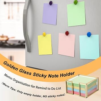 BTSKY Golden Glass Sticky Note Holder for 3x3 Inch Sticky Notes