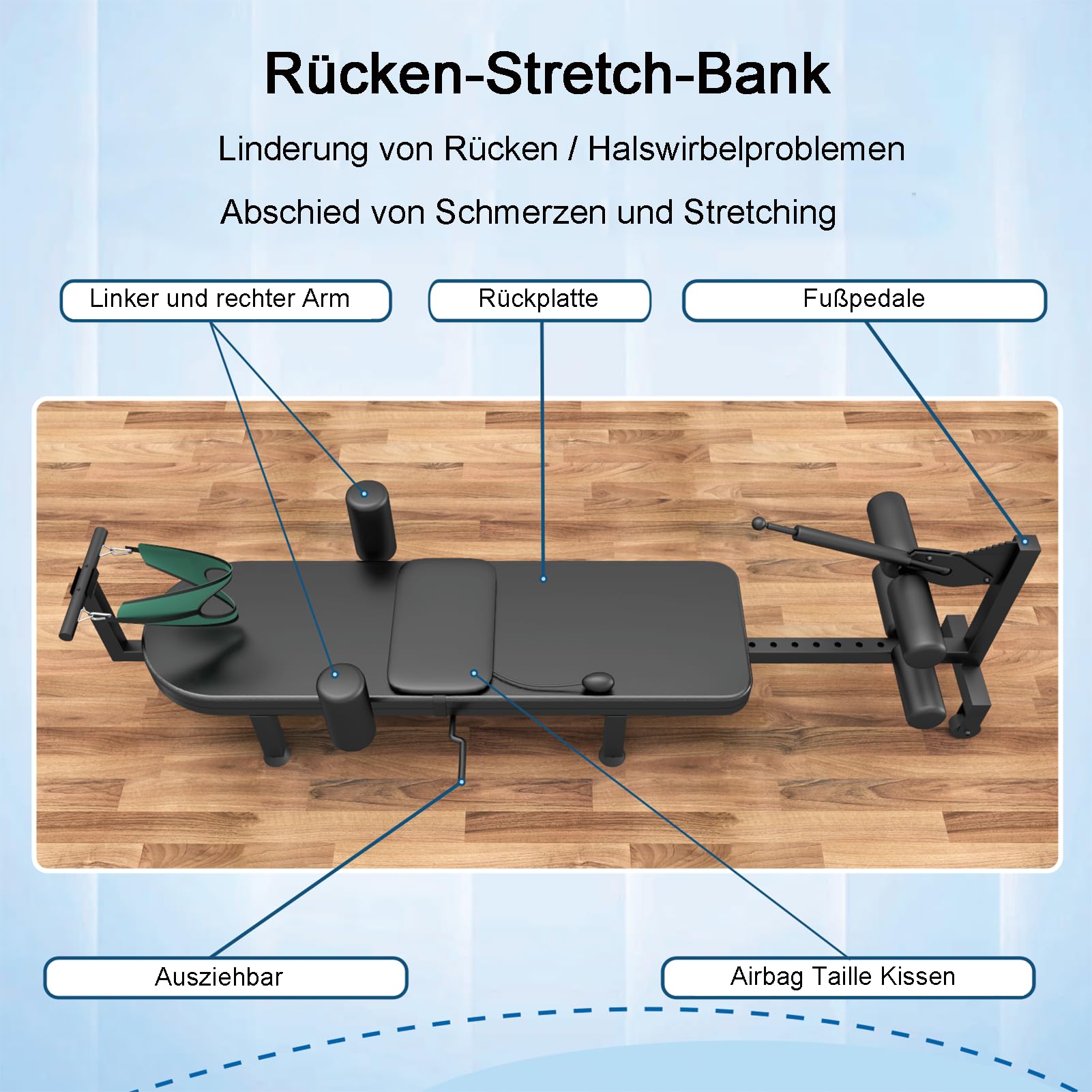 Rücken-Stretch-Bank, Rückenstreck-Traktions-Inversionstisch mit 150 kg Belastbarkeit, 150cm-190cm Mobile Rückenstreck Dekompressionsbank for Home Fitness