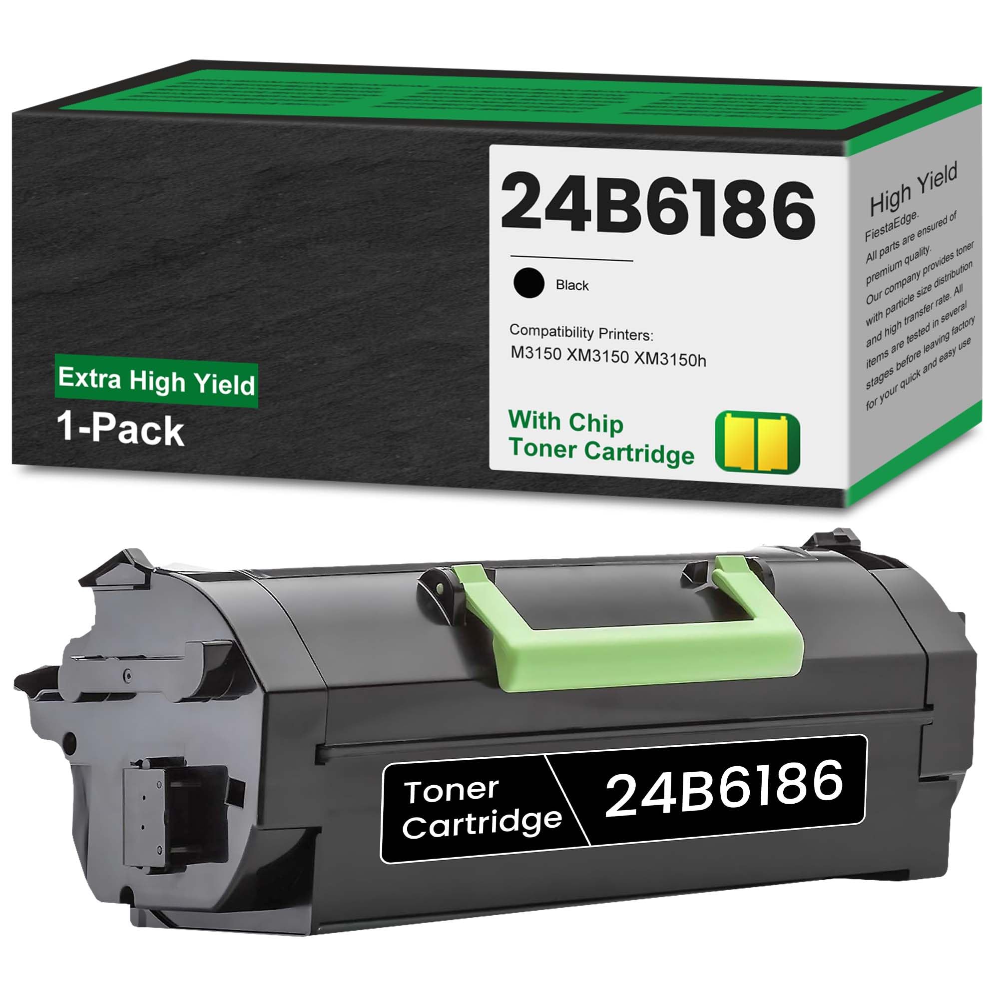 FiestaEdge Remanufactured 24B6186 Black Toner with Chip 1-Pack 24B6186 Extra High Yield 16,000 Pages Replacement for Lexmark 24B6186 Toner for M3150