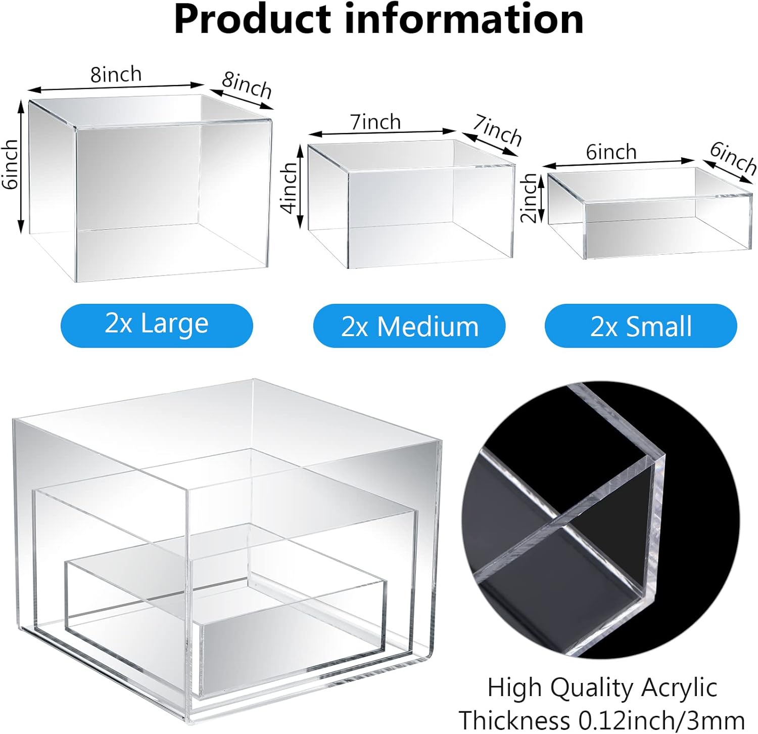 Tuanse 6 Pcs Buffet Risers, Food Risers for Buffet Table, Display Stand for Catering Dessert Collectibles Jewelry Figures Show, 5 Sided Acrylic Cube Display Organizer Acrylic Cube Boxes(Clear)