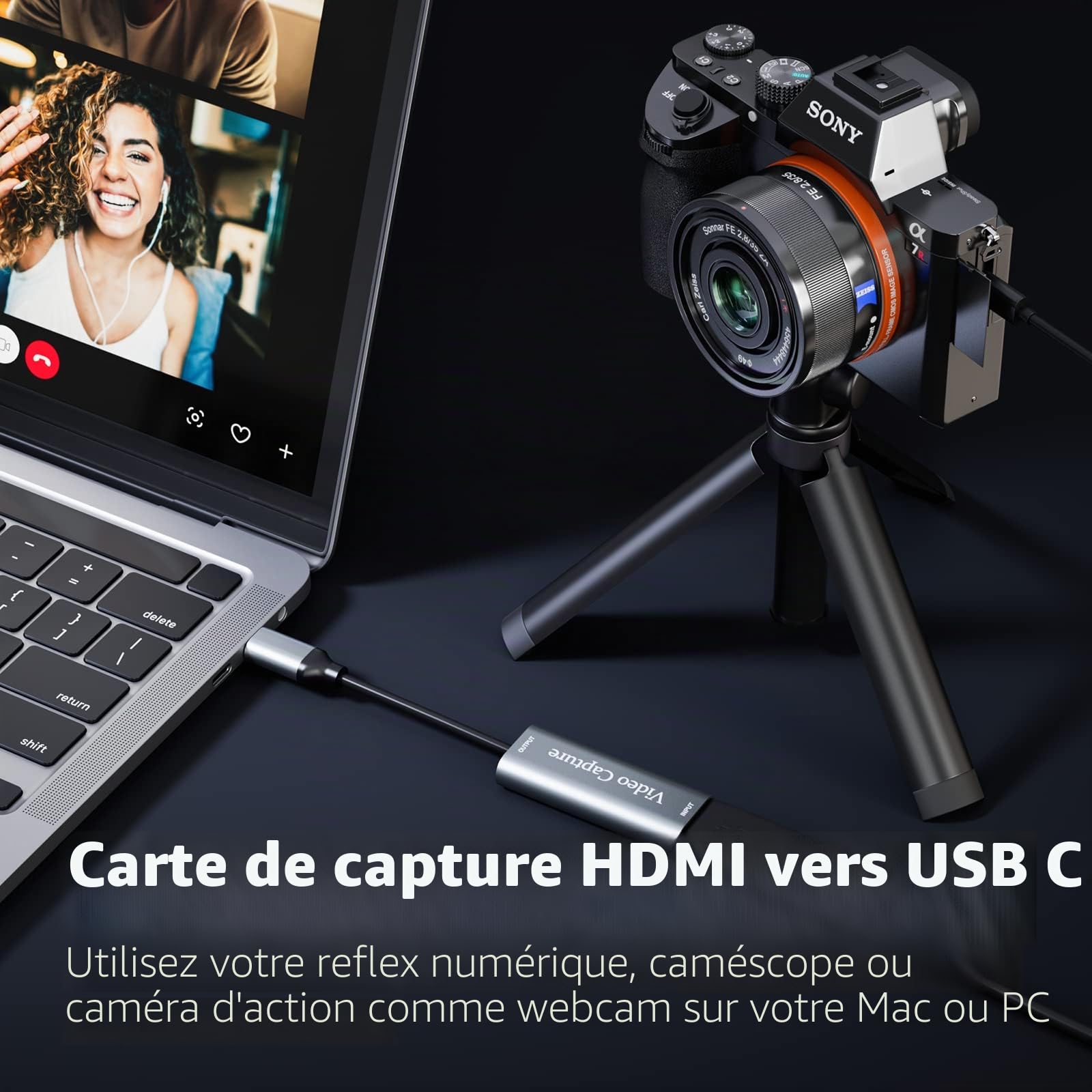 VIXLW Carte de Capture vidéo HDMI USB 3.0, 4K 1080p60fps, Carte de Capture pour Le Jeu en Direct, pour Windows/Mac OS avec Adaptateur USB C pour PS4/Switch/Xbox