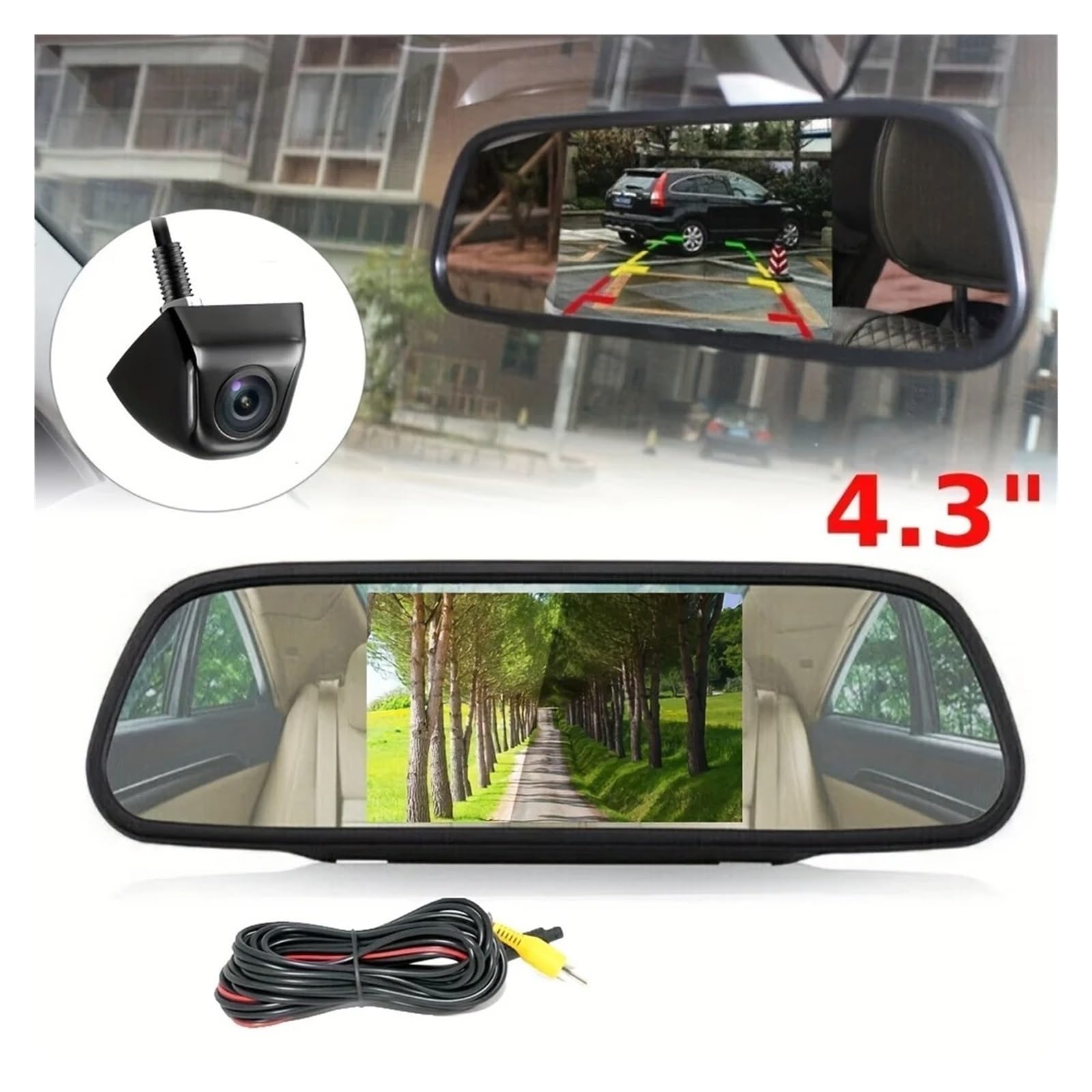 Cámara Respaldo Monitor, Cámara Respaldo para Automóvil, Cámara Visión Trasera con Monitor 4.3 Pulgadas, Estacionamiento Seguro Cámara Trasera