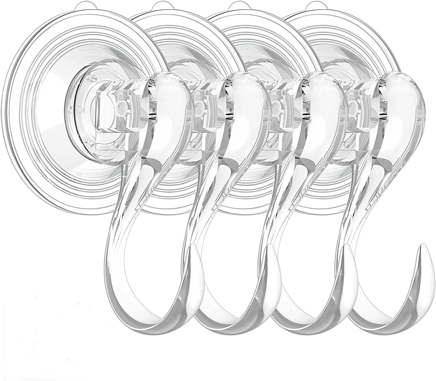 Suction Cup Hooks, VIS'V Small Clear Heavy Duty Vacuum Suction Hooks with Wipes Removable Strong Window Glass Door Kitchen Bathroom Shower Wall Suction Hanger for Towel Loofah Utensils Wreath - 4 Pcs